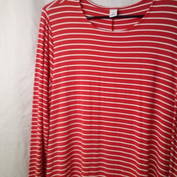 Old navy Dress Women L Tall Long Sleeve Soft Stretch Stripe Red White - Picture 4 of 14